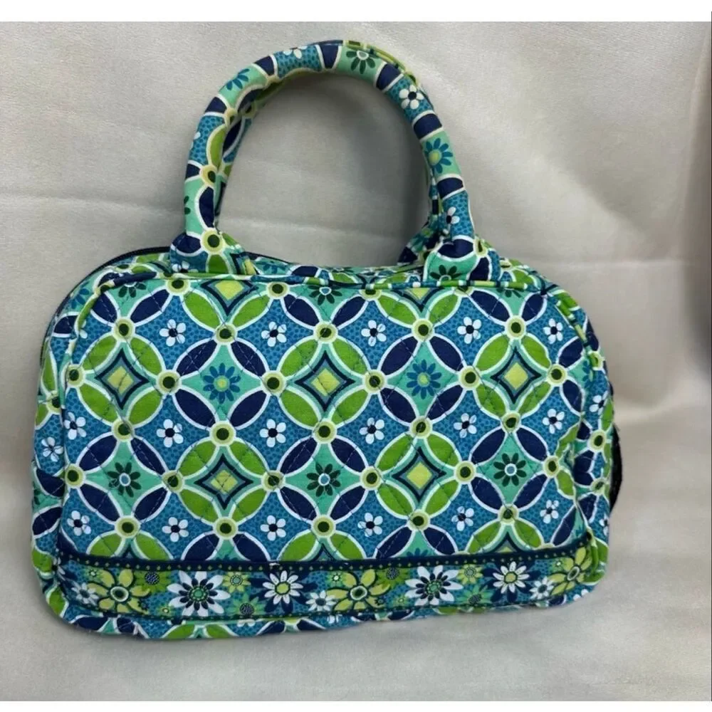 Vera Bradley Daisy Daisy Multicompartment Satchel Green Blue Floral Top Handle
